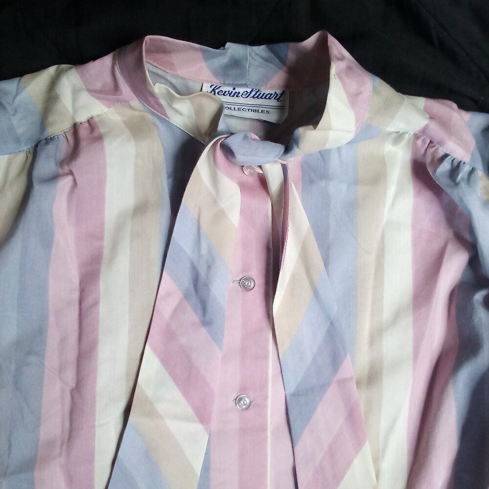Vintage Kevin Stuart Pastel Striped Polyester Blend Button Shirt